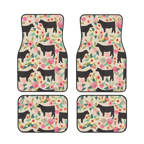 Alfombrillas de coche con estampado de flores y vacas juego de 4 piezas universales para vehículos