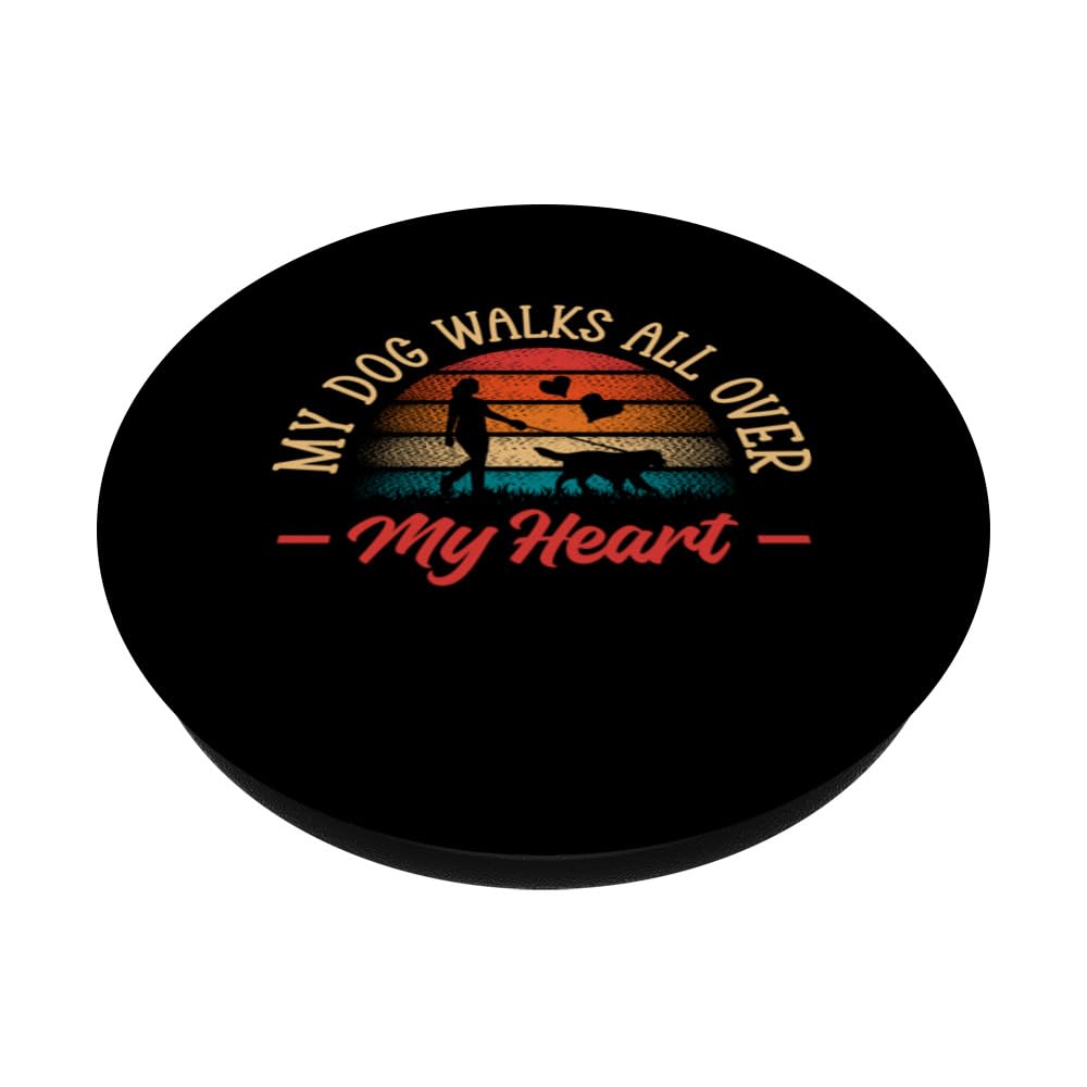 My Dog Walks All Over My Heart Dog Walker Pet Services Dog PopSockets Swappable PopGrip, Black - Image 2