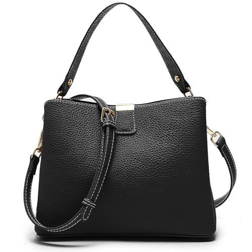 Image of Small Women Soft Genuine Leather Shoulder Bag Crossbody Purses for Lady Bucket Handbag