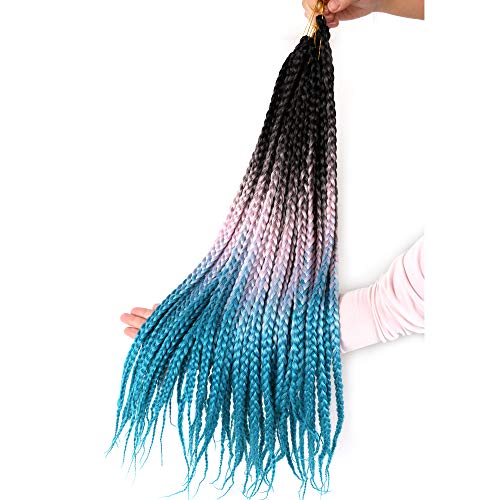 Omber Box Braiding Hair Extensions 24 Inch 6 Packs/lot Crochet Box Braids Hair High Temperature Synthetic Fiber Jumbo Braids Crochet Hair Extensions (Black Pink Green)