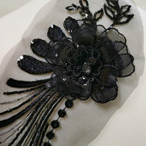 1 Pcs Embroidery Lace Applique Wedding Dress Lace Trim Sew on Floral Patches DIY Lace Motifs (Black) …