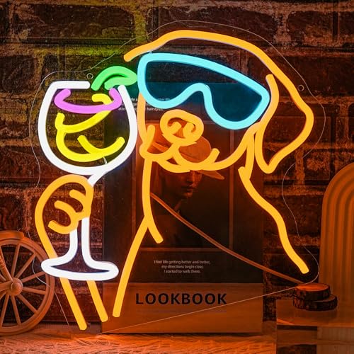 Image of Dachshund Cocktail Neon Sign for Wall Decor Dog Drinking Cocktail Neon Light Bar Led Sign Pet Noen Light Sign for Bar Wine Cellar Dog Kennel Pet Store Decoration