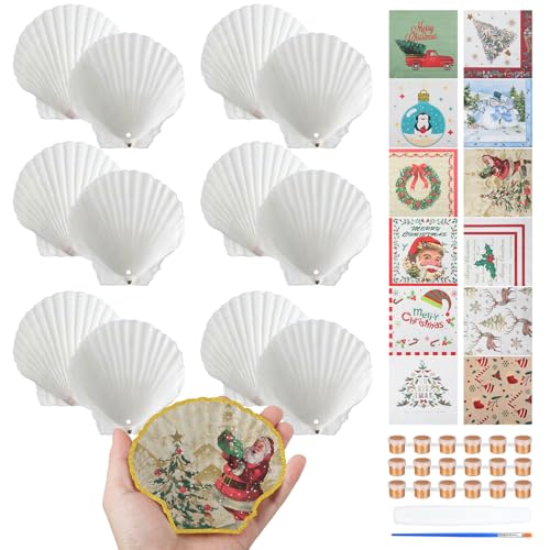 Halloscume 12 Set Christmas Scallop Shells for Crafts 4''-5'' White...