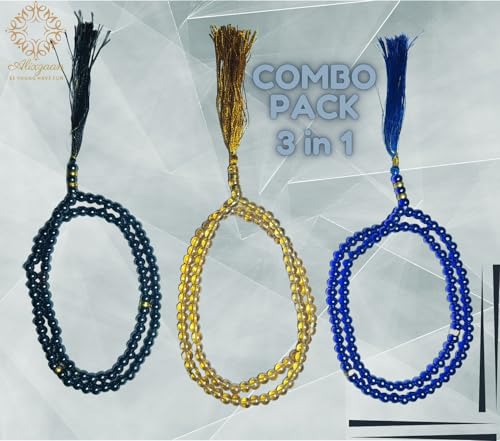 Image of Prayer Beads Tasbih Set, 100 Beads with Tassels, Blue Black Golden, 3 Pack