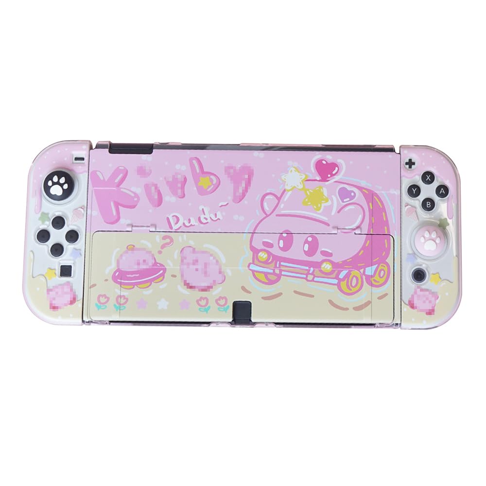 PERFECTSIGHT Protective Case for Nintendo Switch OLED, Cute Clear Soft TPU Slim Grip Cover with Stand, Kawaii Dockable Case for NS Console and Joy Con Car Mouth - Shock-Absorption Anti-Scratch