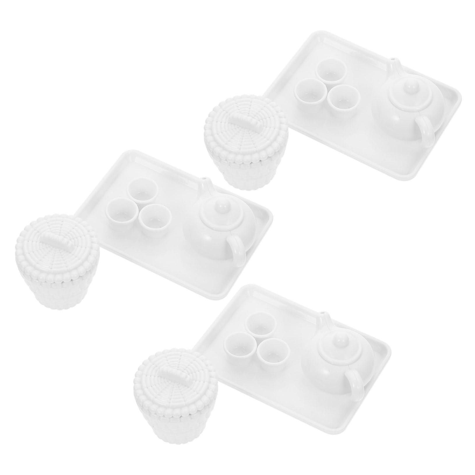 SUPVOX 3 Sets Mini Tea Set Dollhouse Accessories Realistic Simulated Teaware Props for Mini Home Decor and Doll Accessories 3.35X2.36X0.39In