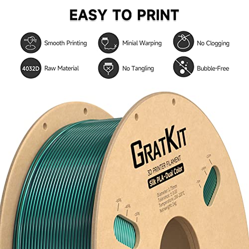 Image of Gratkit Silk Dual Color PLA Filament, Coextrusion PLA Filament 1.75mm, + /-0.03mm,2 * 1KG /Roll, Silk PLA Black & Green 2KG