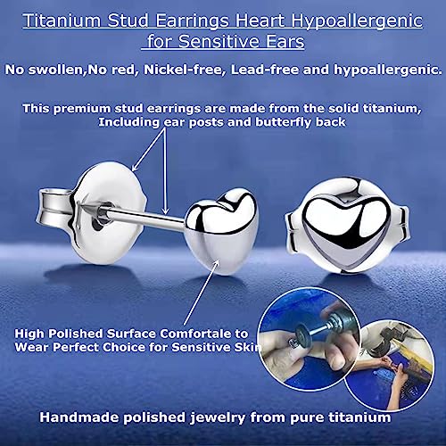 Vgaceti Heart Stud Earrings Titanium Earrings, Hypoallergenic For Sensitive Ears Women Girls Men, Premium High Polished (Small Shiny Grey) #TOP1