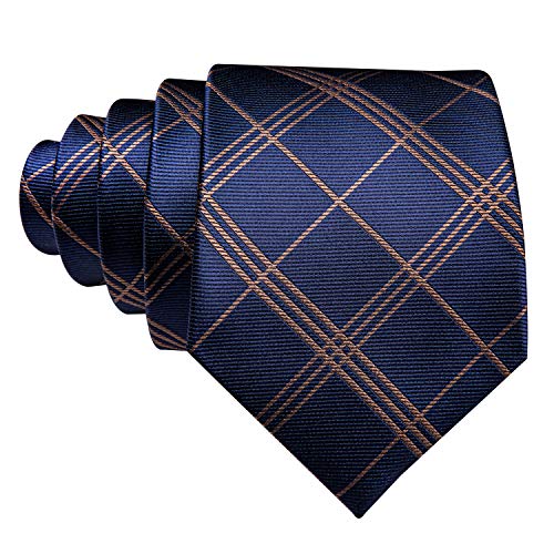Image of YOHOWA Men Plaid /Striped Ties Set Silk Business Wedding Formal Fashion Necktie and Pocket Square Cufflinks Set