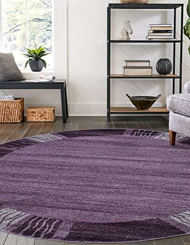 Image of Unique Loom Del Mar Collection Area Rug- Transitional Inspired with Modern Contemporary Design(4' 1 Round, Purple / Beige)