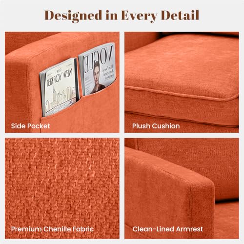 Image of Chenille Accent Chair Mid Century Modern Reading Armchair for Living Room