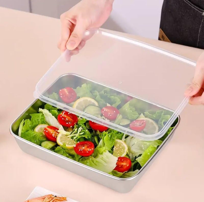 MVM Enterprise 1 Set of Stainless Steel Roasting Pan Rectangular Roaster with Rack Non Stick Grilling Pan Turkey Roast Pan with Lid for Grill Turkey Chicken Meat and Veggies
