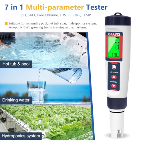 Orapxi LD-187 Pool Salt Tester Free Chlorine Tester Digital Chlorine Ph Tester Salt Meter For Pool 7 In 1 Ph Salt Free Chlorine Orp Tds Ec Pool Water Tester thumb #4