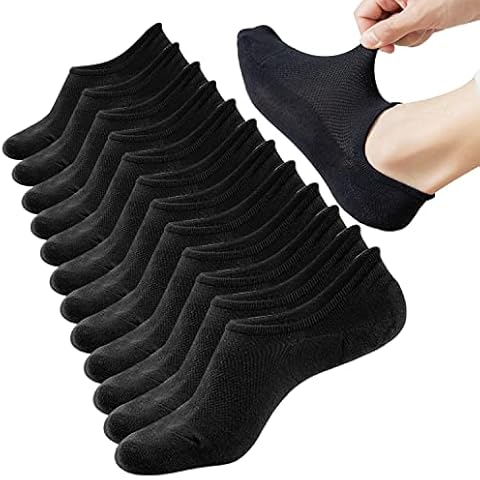 Mottee&Zconia No Show Ankle Low Cut Socks for Mens Basic Black Mesh Top Non slide Cotton Socks 6pack size8-11 Cover