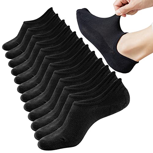 Mottee&Zconia No Show Ankle Low Cut Socks for Mens Basic Black Mesh Top Non slide Cotton Socks 6pack size8-11