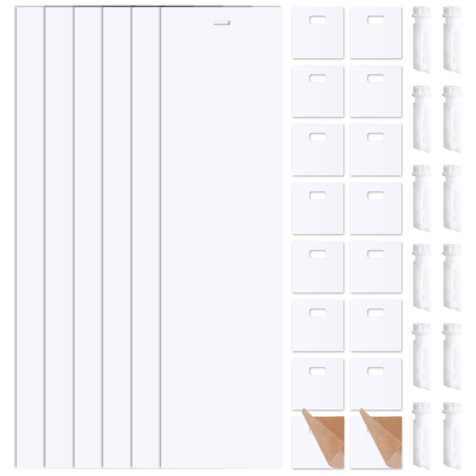 50 Pieces White Vertical Blind Replacement Slats and Repair Tabs 6 Pieces PVC Vertical Blind Slats Replacement Parts with 32 Pieces Clear Vertical Blind Repair Tabs and 12 Pieces Vertical Blind Stem
