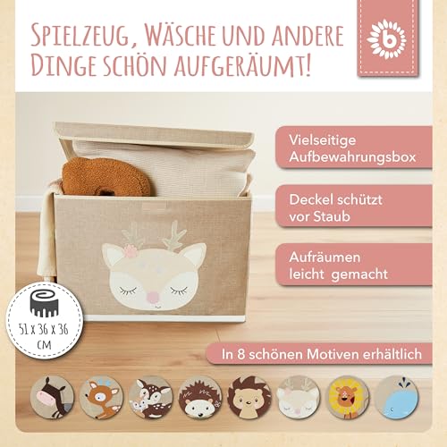 Bieco Faltbox mit Deckel | 65 Liter | ca. 36 x 36 x 51 cm | Spielzeugkiste | Kinder | Kisten | groß | Wickeltisch Organizer | Reh Ella