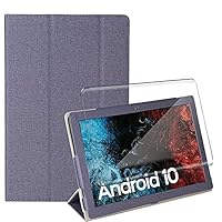 Tasch HYMY Hülle + 1 Pcs Schutzfolie Panzerglas für VASTKING KingPad K10 hülle 10.1" - Flip Case Cover Schutzhülle Schutzfolie VASTKING KingPad K10 panzerglas-Blue