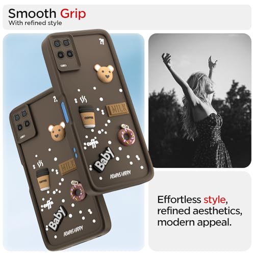 Image of Pikkme Back Cover for Realme 9 5G / 8s 5G / 8 5G / Narzo 30 5G | Cute Fun Cartoon 3D Bear Silicone Full Body Protection Bumper Case (Brown)
