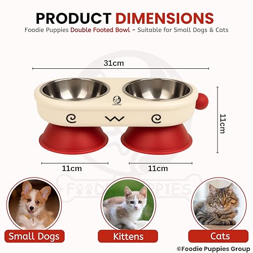 Image of Foodie Puppies Pet Elevated Cat Bowl - (Fun Face Double Bowl) | Detachable Stainless Steel Raised Feeder for Food & Water Feeding | Durable, Anti-Vomiting, Mess-Free Feeder for Cats, Kittens & Puppies
