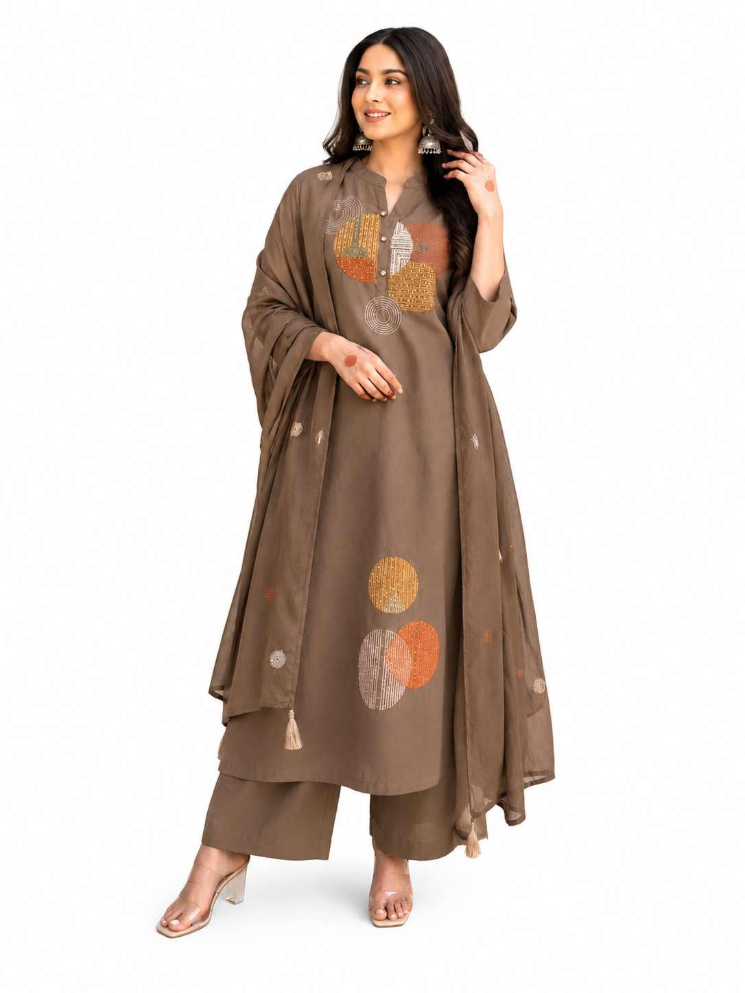 RAJVICE Women's Cotton Embroidery Straight Kurti Pant With Dupatta Set-picture-32