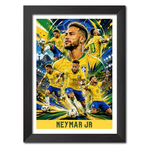 Image of TenorArts Neymar Jr Brazil Poster Worldcup Themed Laminated Photo Frame Painting with Matt Finish Black Texture (12 inches x 9inches)
