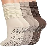3 Pares Calcetas Pilates Mujer Antiderrapantes, Calcetines de Yoga para Mujeres con Agarre, Calcetas Deportivas Dama Largas...