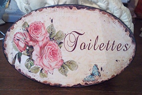 Antic Line Plaque de Porte « Toilettes » Ovale fleurs15*23 cm Cover