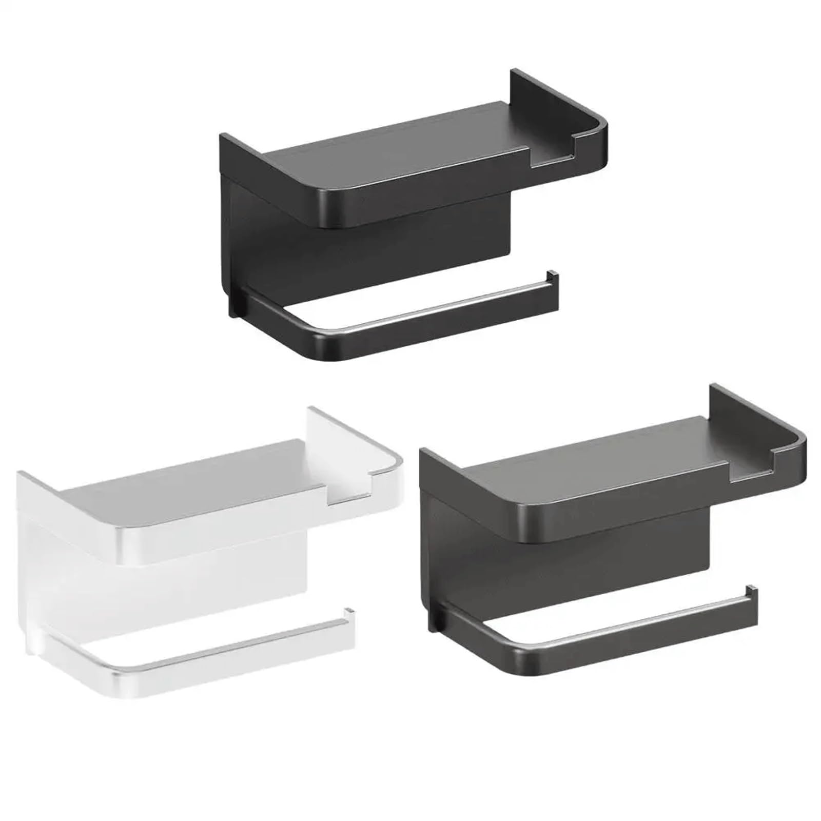 Plastic Toilet Paper Holder, Wall Mounted Toilet Paper Roll Holder Storage Rack, No Drilling Required，Strong Load-bearing Capacity， Suitable For Bathrooms, Toilets, And Kitchens(Black+Gray+White,3PCS)
