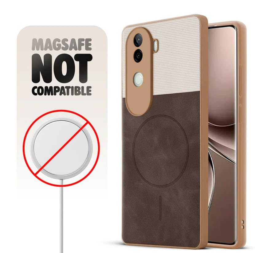 Image of Bintage CASE Mac Safe Design Hard Light Weight Back Case | Soft Border Camera Protect | Dual PU Leather Finish Back Cover Compatible for iQOO Z9s 5G - White & Cherry Brown