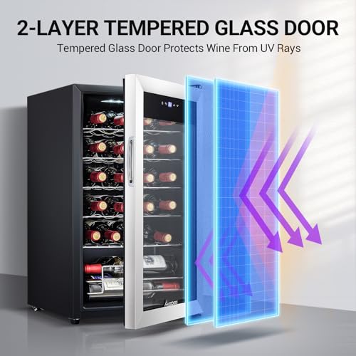 aaobosi 17 inch wine cooler 24 bottles wine fridge wine refrigerator small with led display light freestanding wine cellar with low noise compressor adjustable shelves