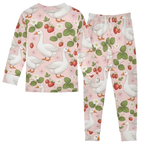 Pajama Sets Long Sleeve Geese Strawberries Flowers Leaves Soft Comfy Sleepwear 2 Piece PJS 3-8T3