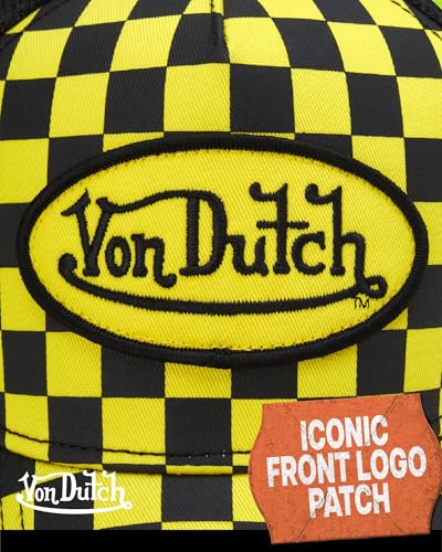 Image of Von Dutch Monogram Trucker Cap - Retro Snapback Cap for Men and Women - Adjustable Snap Fit Panel, Mesh Rear, Curved Bill