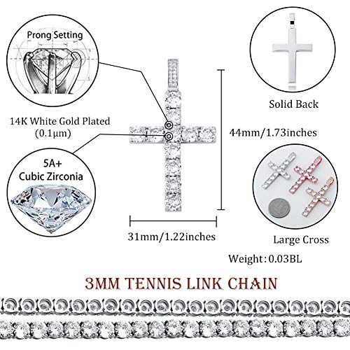 TOPGRILLZ Cross Necklace for Men Gold Necklace for Women Gold Heart Cross Jewelry 14K Silver Plated Solid Iced Cubic Zirconia Stainless Steel Pendant Chain2