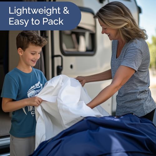 Image of RV Short King Bed Sheet Set, 72 inch x 75 inch - RV Short King Sheets - White | 8 inch to 12 inch Deep Pocket, Designed for RVs, Bunks, Trailers, Campers & Short RV King Mattresses, Fitted Sheets for RV Beds
