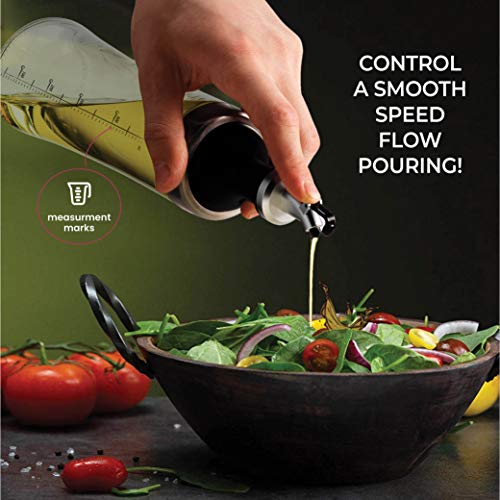 Superior Glass Oil and Vinegar Dispenser, (set of 2) Modern Olive Oil Dispenser, Wide Opening for Easy Refill and Cleaning, Clear Lead Free Glass Oil Bottle, Pouring Spouts, 18 Oz. Cruet Set