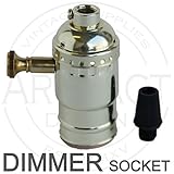Metal Shell Medium Base Incandescent Vintage Light Socket Lamp Holder with Removable Dimmer Knob , Great For Industrial Vintage DIY Projects (Gold Dimmable)