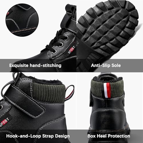 Boys Winter Boots – Warm Fleece Lined, Thick Sole Boys Size with Magic Tape | Kids Work Boots for Outdoor & Casual3