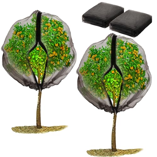 Homiton 2 Stück Obstbaumnetzbeutel mit Reißverschluss und Kordelzug, 1,8 x 1,8 m, ultrafeines Netz, Gartennetz, Pflanzenschutz, Vogelnetz für Heidelbeersträucher, Obstbäume, Blumen (schwarz, 1,8 x 1,8