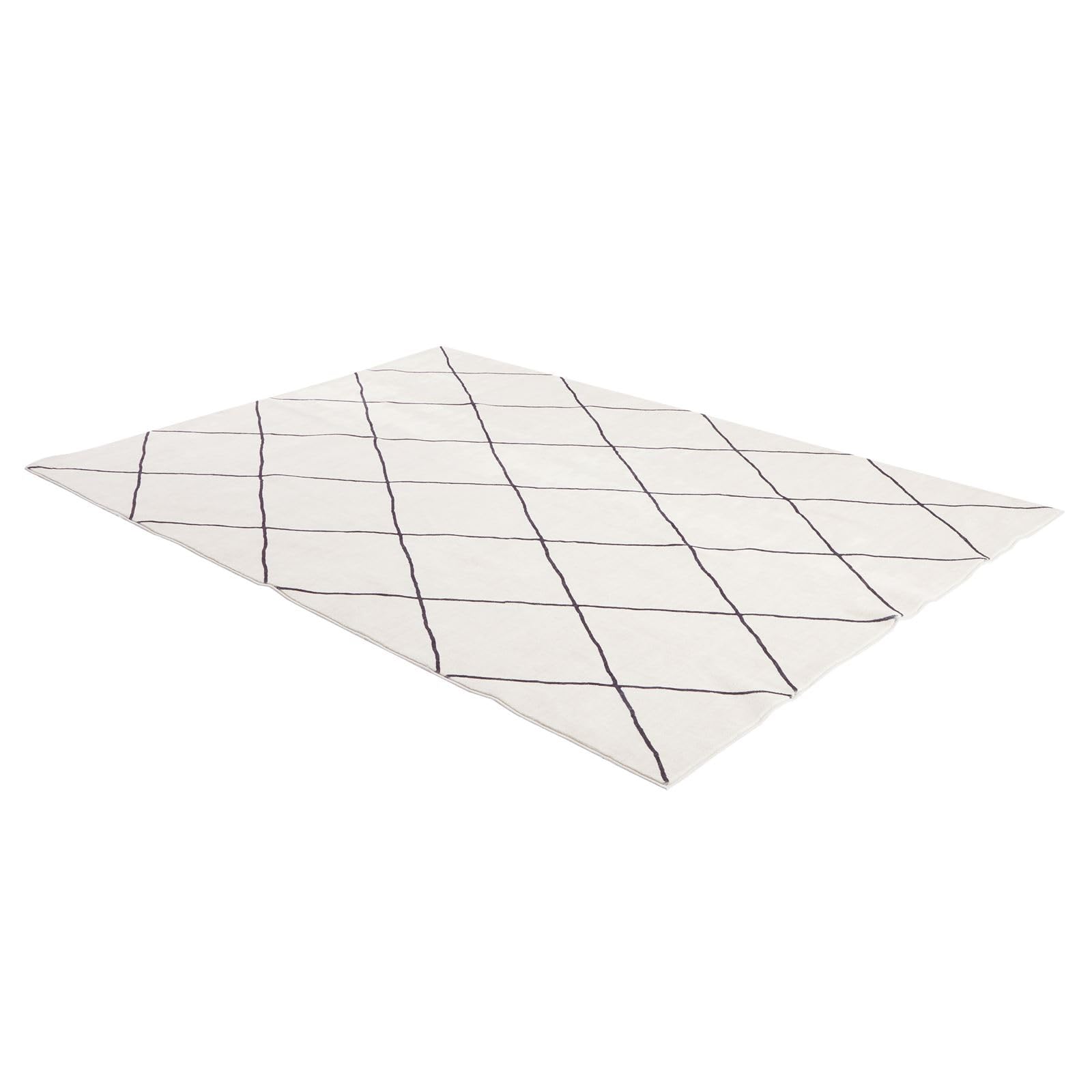 IDIMEX Teppich Rhomb waschbar 160 x 230 Cremeweiß, Rautenmuster, weicher Kurzflor, modern, skandinavisch, Mikrofaser, gummierte Unterfläche, schmutz- und wasserabweisend, pflegeleicht