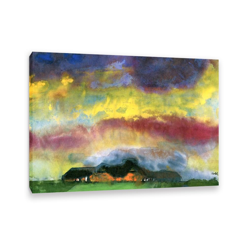RXNHGJDS Emil Nolde Seascape Canvas Wall Art Seebüll Farmhouse Expressionist Abstract Ocean Poster Emil Nolde Artwork Wall Decor for Living Room Bedroom Office Home Decor100x70cm(33x28in) Frame