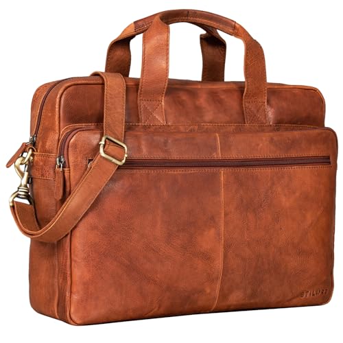 STILORD Thompson Vintage Ledertasche Business Tasche Groß Aktentasche Lehrertasche zum Umhängen für Laptop DIN A4 Bürotasche Trolley Aufsteckbar Echtes Leder Farbe:maraska - braun