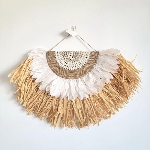 Hemasa Decoración de pared de rafia natural con arte de fibra tejida a mano