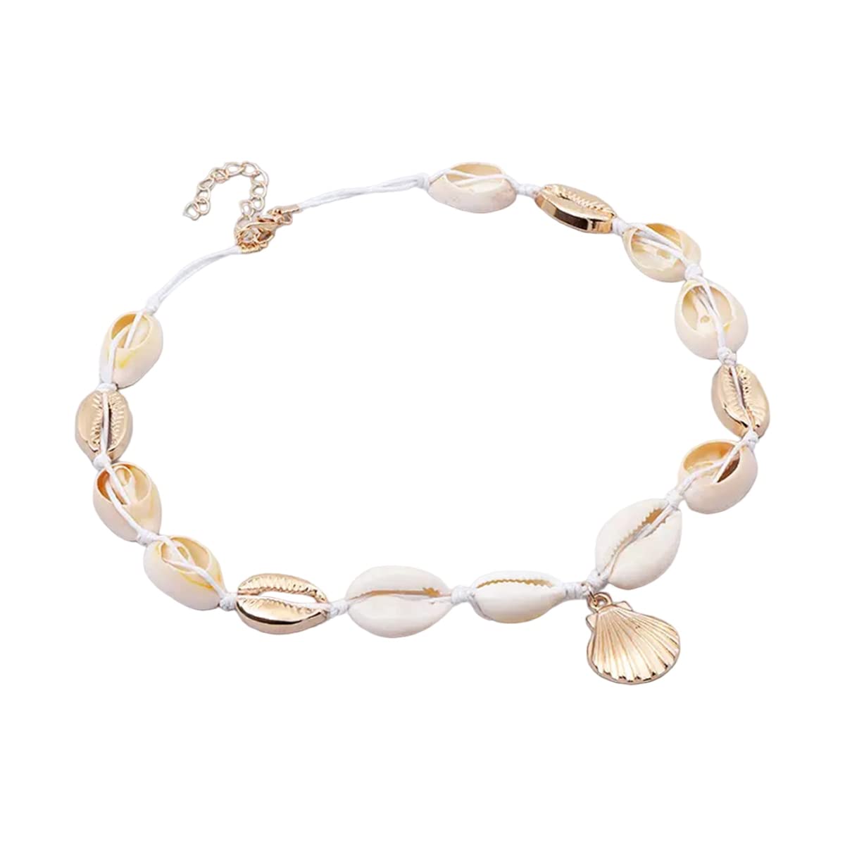 Jewellery White & Gold Sea Shell Bohemian Beachwear Fashion Choker Necklace For Women & Girls Stylish Latest (NYJ111_AOR1)