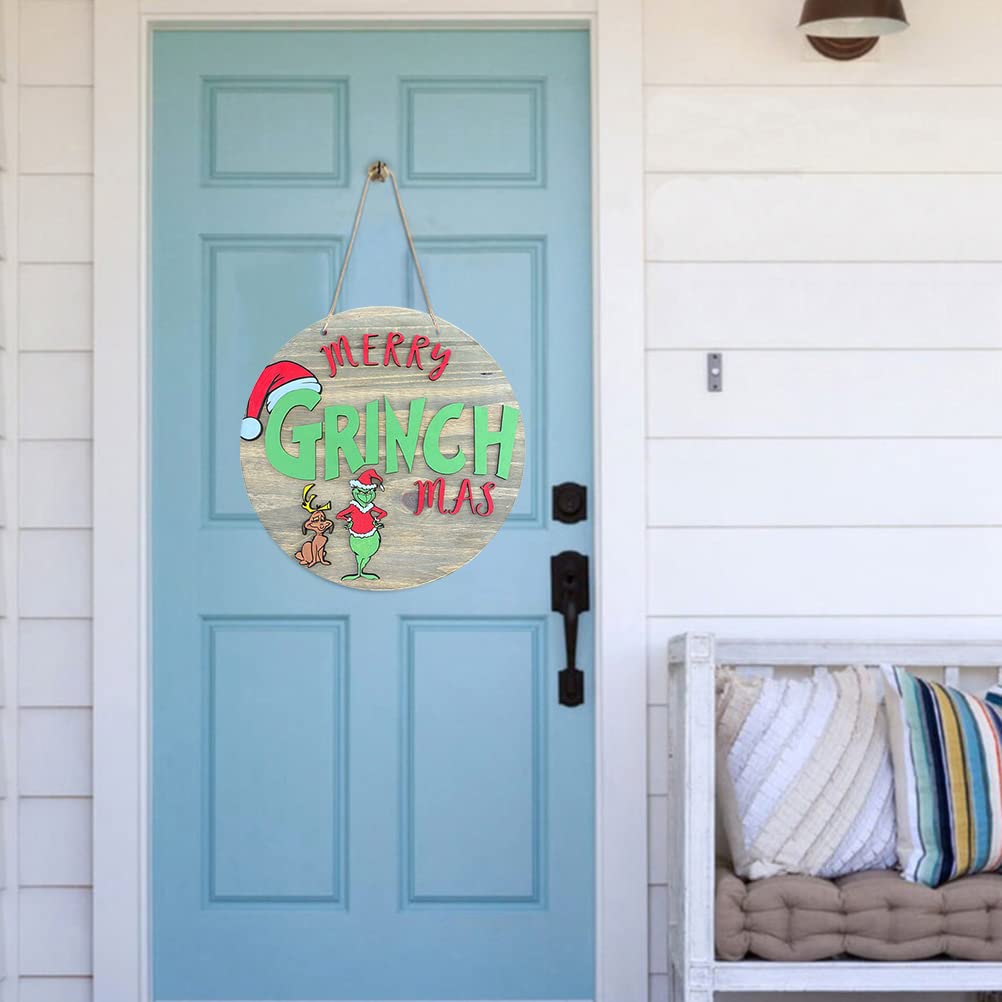 Décorations De Noël Grinch Couronne De Noël, Panneau De Bienvenue Amusant Pour Porte D Entr E D Coration Porche Arbre