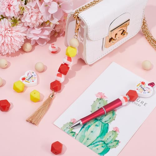 SUNNYCLUE 1 Box 27Pcs 15mm Teacher Silicone Beads Rubber Beads Bulk Soft Characters Back to School Hexagon Round Loose Spacer Focal Bead for Keychain Making Pens Lanyards jewellery Bracelet DIY Craft - Image 4