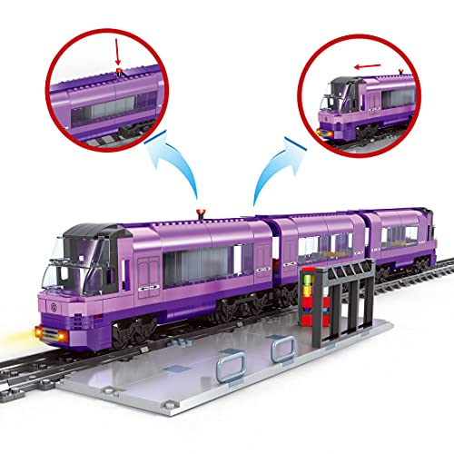 VPPI Technik Zug Eisenbahn Bausatz, Eisenbahnzug Bausteine Modell mit Schienen mit Motor, 631 Teile City Güterzug… – Bild 3