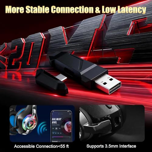 Image of 2.4GHz Wireless Gaming Headsets for PS5 /PS4 /Switch, RGB Noise Cancelling Over-Ear Headphones with 7.1 Surround Sound, 40mm Drivers, Bluetooth 5.4, 276g Ultraligero, Memory Foam, 45H Gaming Headphones