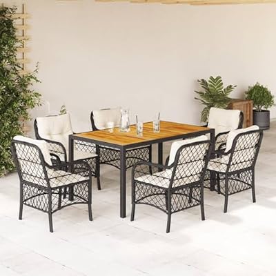 YITHOPI 7 Piece Patio Dining Set with Cushions Black Poly Rattan Versatile Lounge Furniture Outdoor Lounge Set Patio Furniture Sets Balcony Furniture Sets for patios, Gardens, Decks
