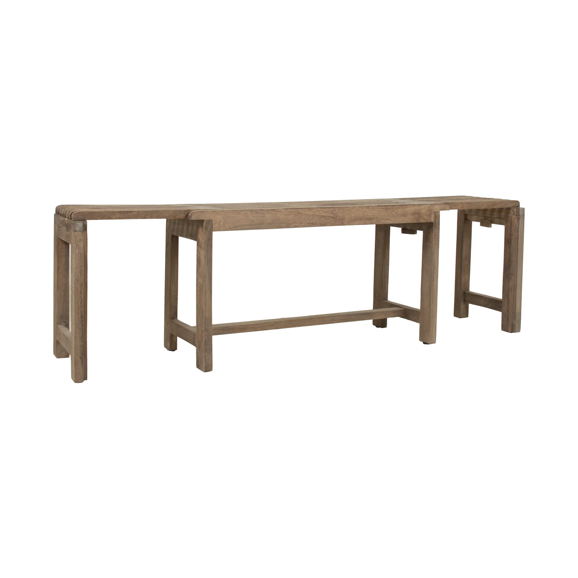 Extendable Dining Bench, Solid Mango Wood, 35 to 60 Inch | Expandable bench seating for dining room, entryway or end of bed, natural sand finish, 300 lb capacity, fully assembled